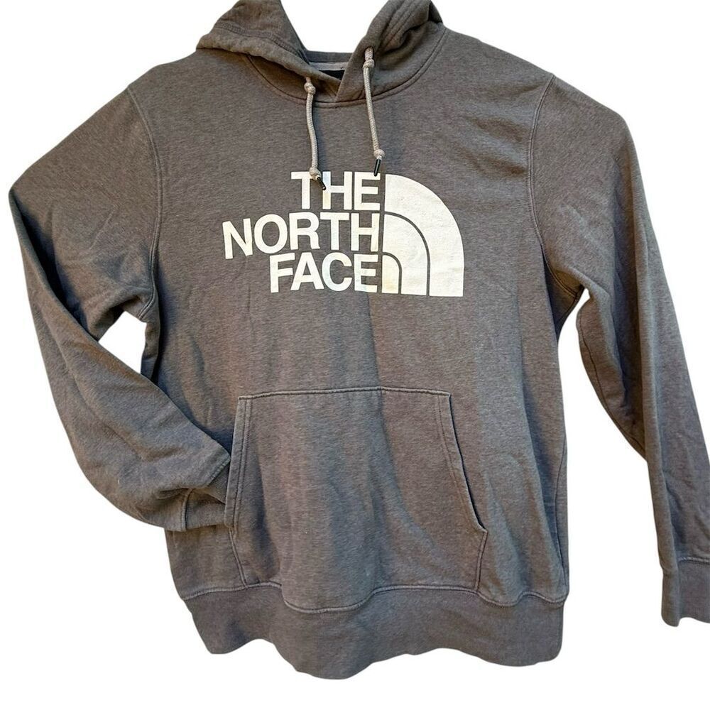 The North Face Gray Half Dome Hoodie Sweatshirt White Logo TNF Size L Pullover